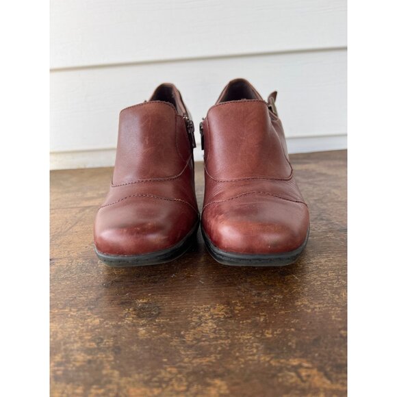 Clarks Womens Brown Leather Slip-On Heeled Shoes With Side Buckle Detail - Size - Picture 1 of 7